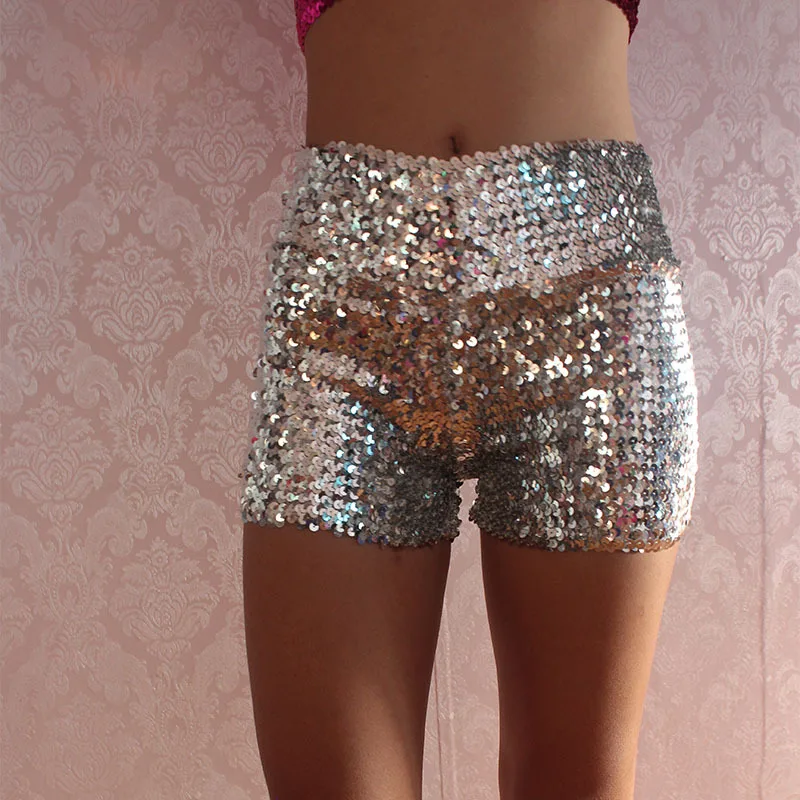 Pantaloncini Metallici Lucidi Donna Con Vita Alta E Coulisse – Effetto Laser Per Feste Rave, Anni '80 E Carnevale – Inclusi Occhiali Olografici
