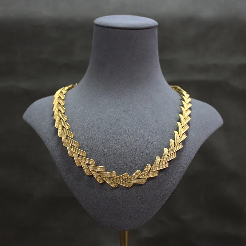 Collana Con Collana Di Orecchini Di Grano In Oro Puro Vintage Set Di Braccialetti Con Catena A Forma Di V Placcata In Oro Caldo 24 Carati