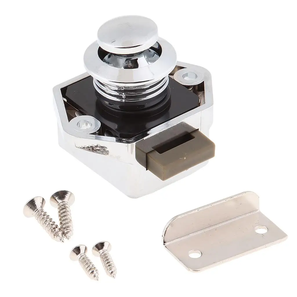 

Chrome Push Button Latch Keyless Drawer Cupboard Door Catch Lock Latch Knob