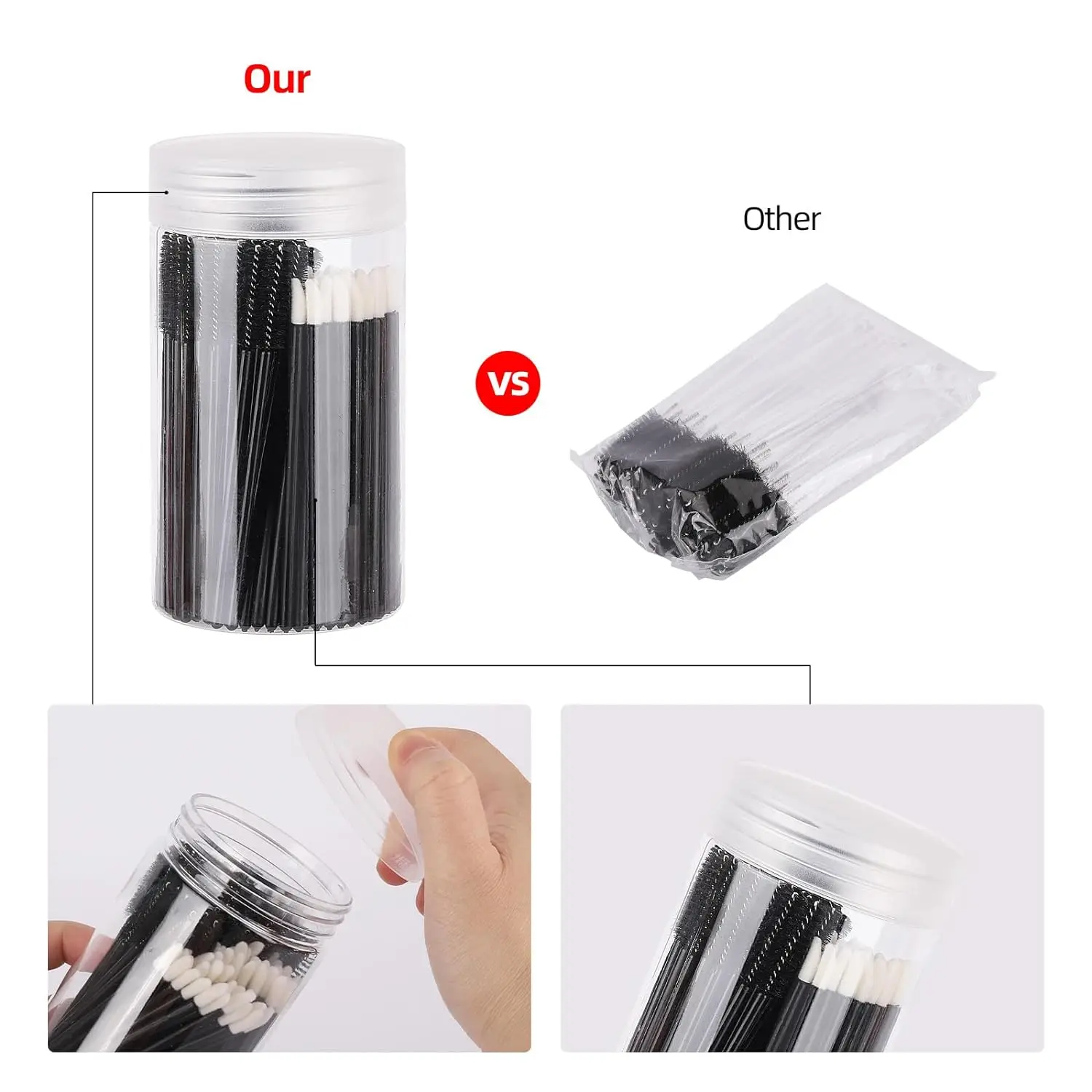 100 Pcs 스풀리 마스카라 완드 및 립 브러쉬 완드, 일회용 속눈썹 브러쉬 립스틱 테스터 메이크업 애플리케이터 도구(검은색)