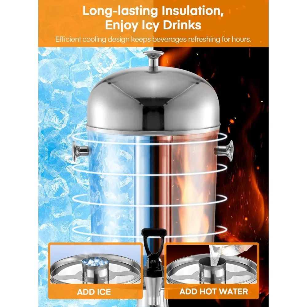 beverage dispenser, 4.5 gallon drink dispensers for parties, stainless steel drink dispenser with ice core, drip tray, beverage