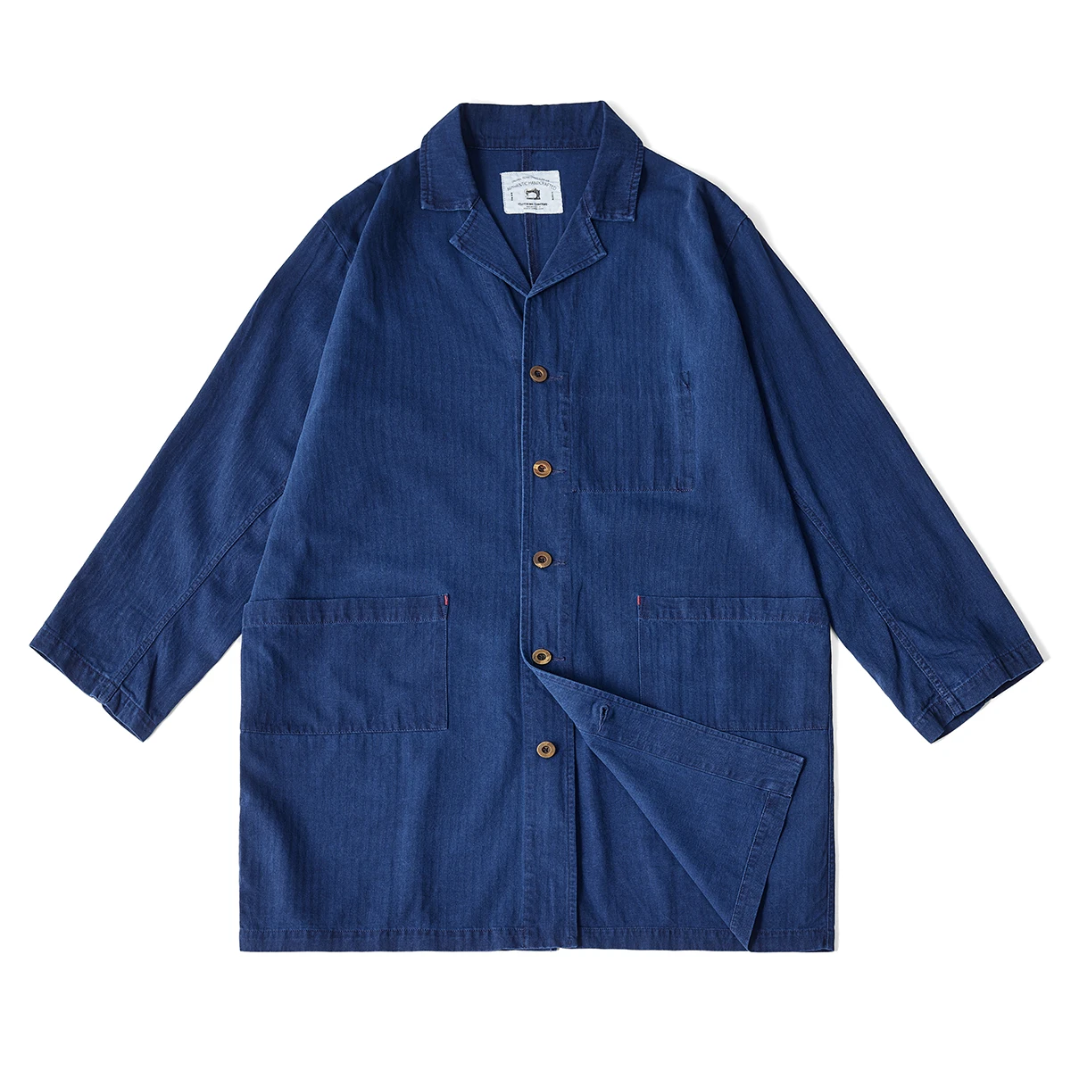 Akkad Kuti Long Trench Coat Men Vegetal Indigo Dyed Long Sleeve Thin Jacket Japanese Vintage Casual