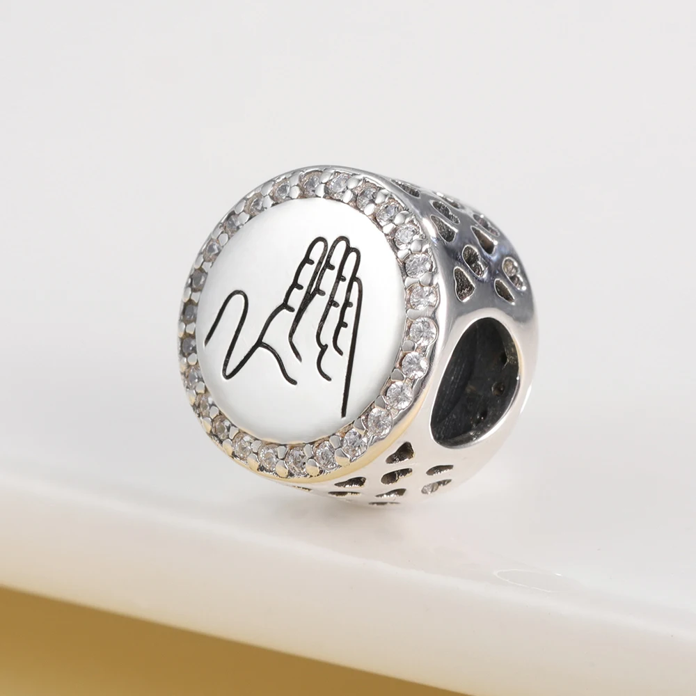 925 Sterling Silver Desert Hand Bead Round Charm Fit European Bracelet&Necklace Jewelry Christmas Day Gifts for Women Friends