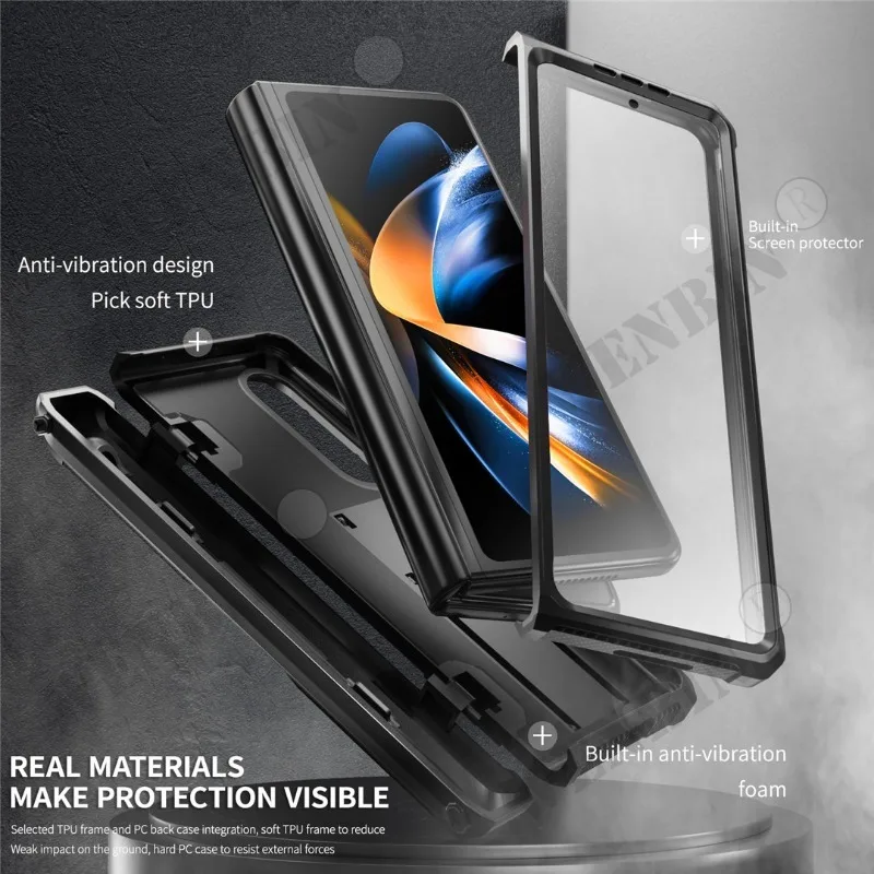 Case For Samsung Z Fold 5 4 3 Magnetic Hinge Slide Pen Slot Stand Case Built in Film Armor Bracket Cover