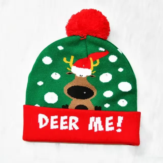 Festive Flashing LED Light-Up Christmas Hat - Snowman Winter Warm Knit Cap