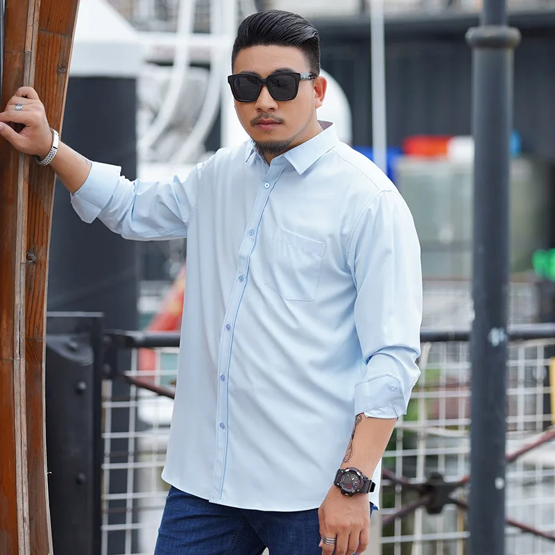 Oversized Long Sleeve Business Shirts for Men Thin Casual Loose Plus Size Summer 68-175KG