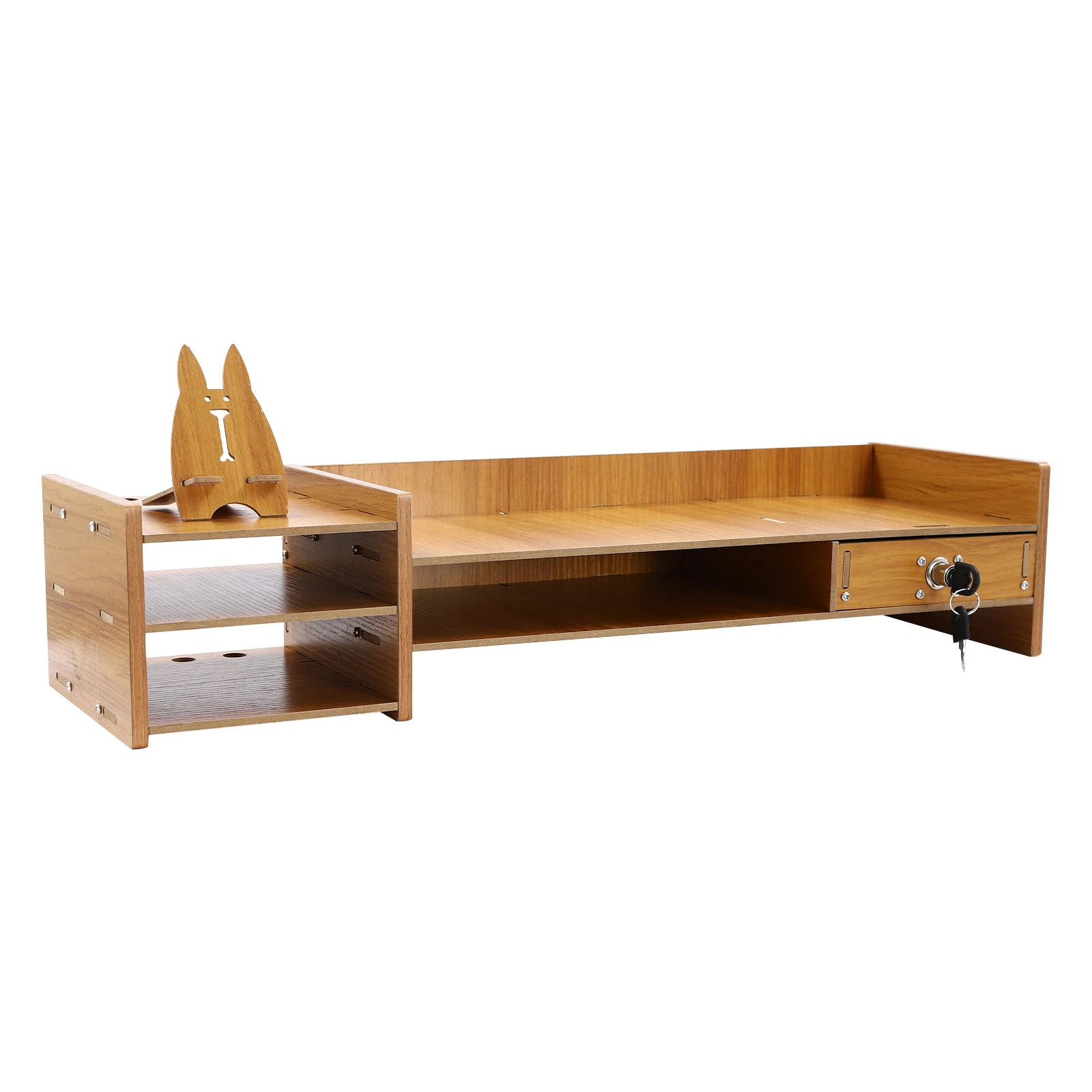 Wood Desk Organizer Home Office Desktop Storage Drawer Computer Holder With Lock 2