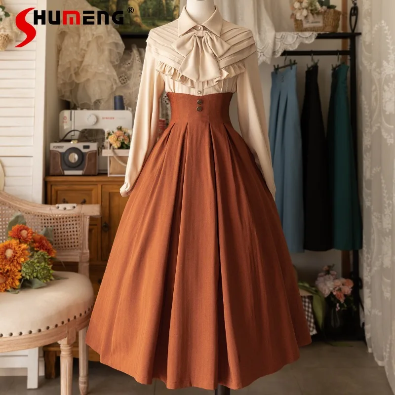 

Japanese Rojita Style Skirt Elegant Complex Classical Spring And Autumn All-Match High Waist Long Black Skirts Women's Clothing