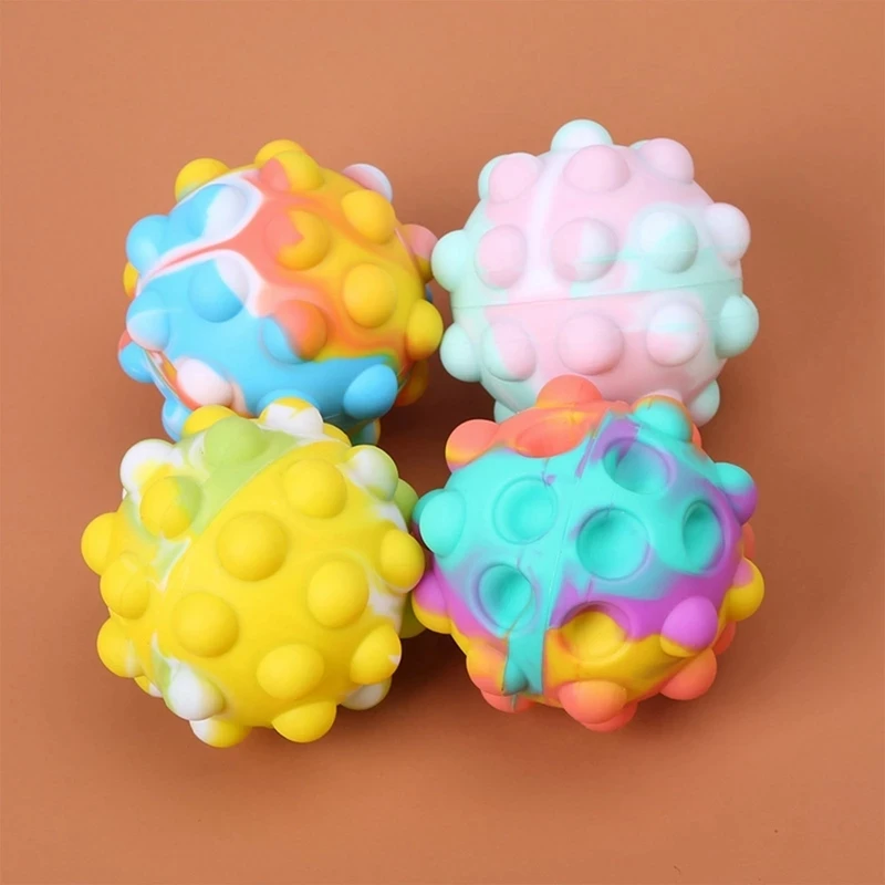Anti Stress Toy Rainbow Ball Push Bubble Antistress Cube Decompression Toys Squeeze 3D Elastic Ball Stress Relief Sensory Toy For Kids Gift