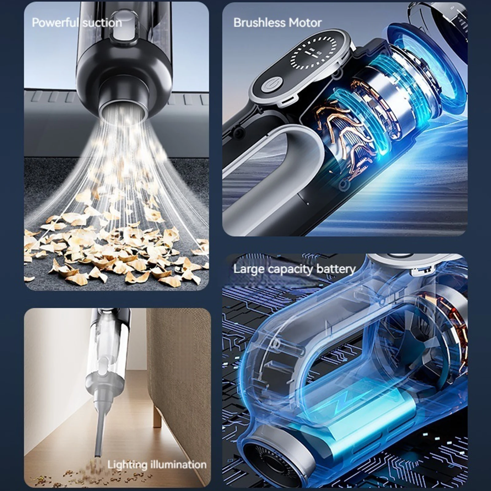 Vacuum Cleaner and Air Duster Cordless Handheld Vacuum with Brushless Motor Home and Car Vacuum Rechargeable for Car/Home/Pet