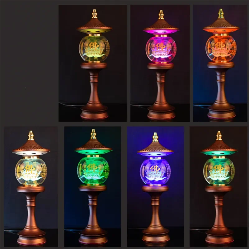 Buddha Heart Sutra LED Light, Household Crystal Lotus Light, Feng Shui, Buddhist Decorative Accessories, Power Plug, Safety