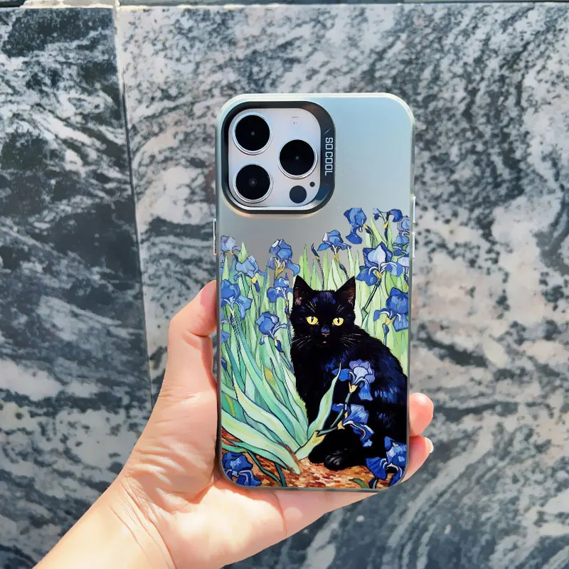 Claude Monet Whimsical Cat Art Shockproof Matte Phone Case with Laser Design
