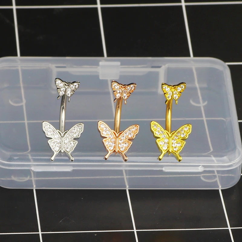 sales hot butterfly navel piercing jewelry wholesales silver gold 50pcs mix color belly button rings 14g dangle belly bar pack f