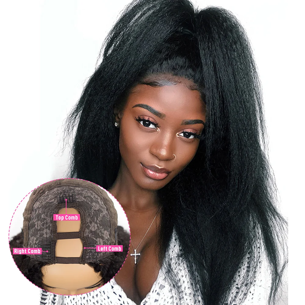Kinky Straight 30Inch U Part Human Hair Wig No Leave Out Afro Brazilian Yaki Glueless Wigs