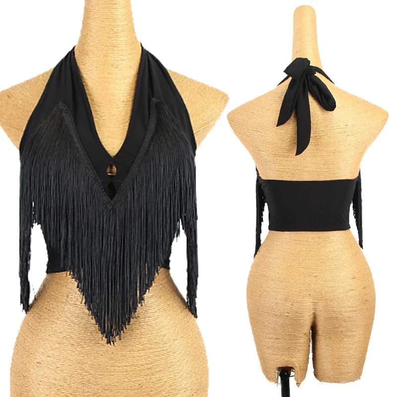 

Summer Latin Dance Tops Women Halter Neck Fringed Tops Adult Sexy Performance Wear ChaCha Rumba Practice Dance Clothes DNV16077