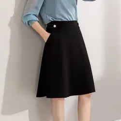 A-line skirt, half-length  mid-length, black, large size, thin short  spring  autumn new high-waist  plus size goth  sexy skirt