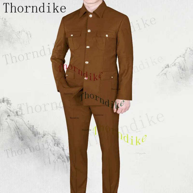 Thorndike  Long Sleeve Blazer Pants Elegant Business Men Formal Prom Collar Africa Style Men Suits New Arrival Sliver Button 3