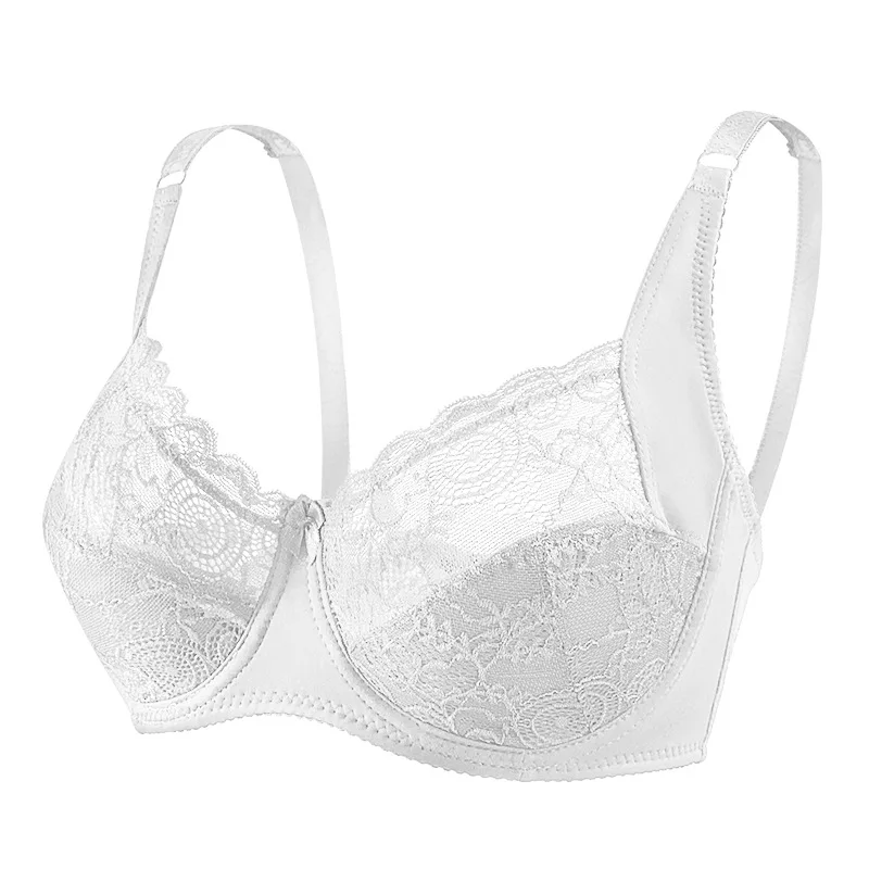 EF Large Size Bra Gathering Adjustable Underwear Steel Ring Splicing Lace  Bra Big Breasts Small