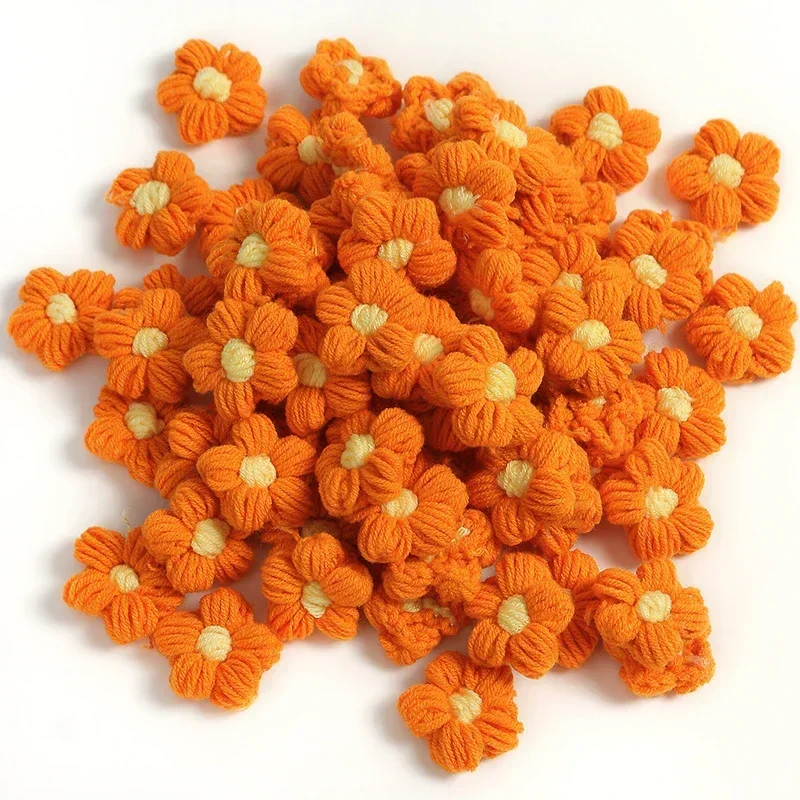 Hand-Knitted Colorful Floral Applique Patches