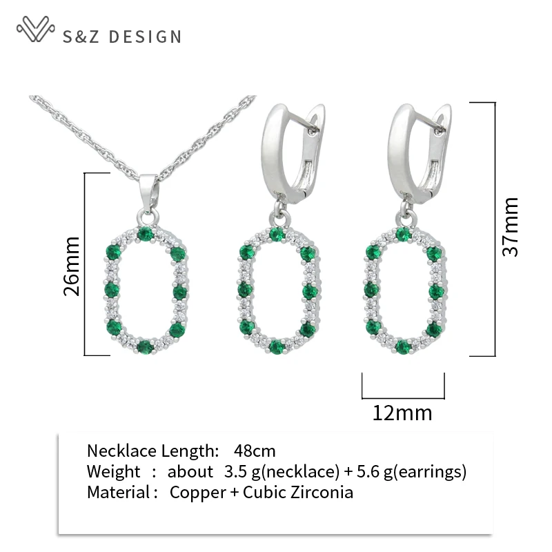 S&Z DESIGN New Fashion Annular Egg Shape Oval Cubic Zirconia Dangle Earrings Jewelry Sets For Women Wedding Pendant Necklace