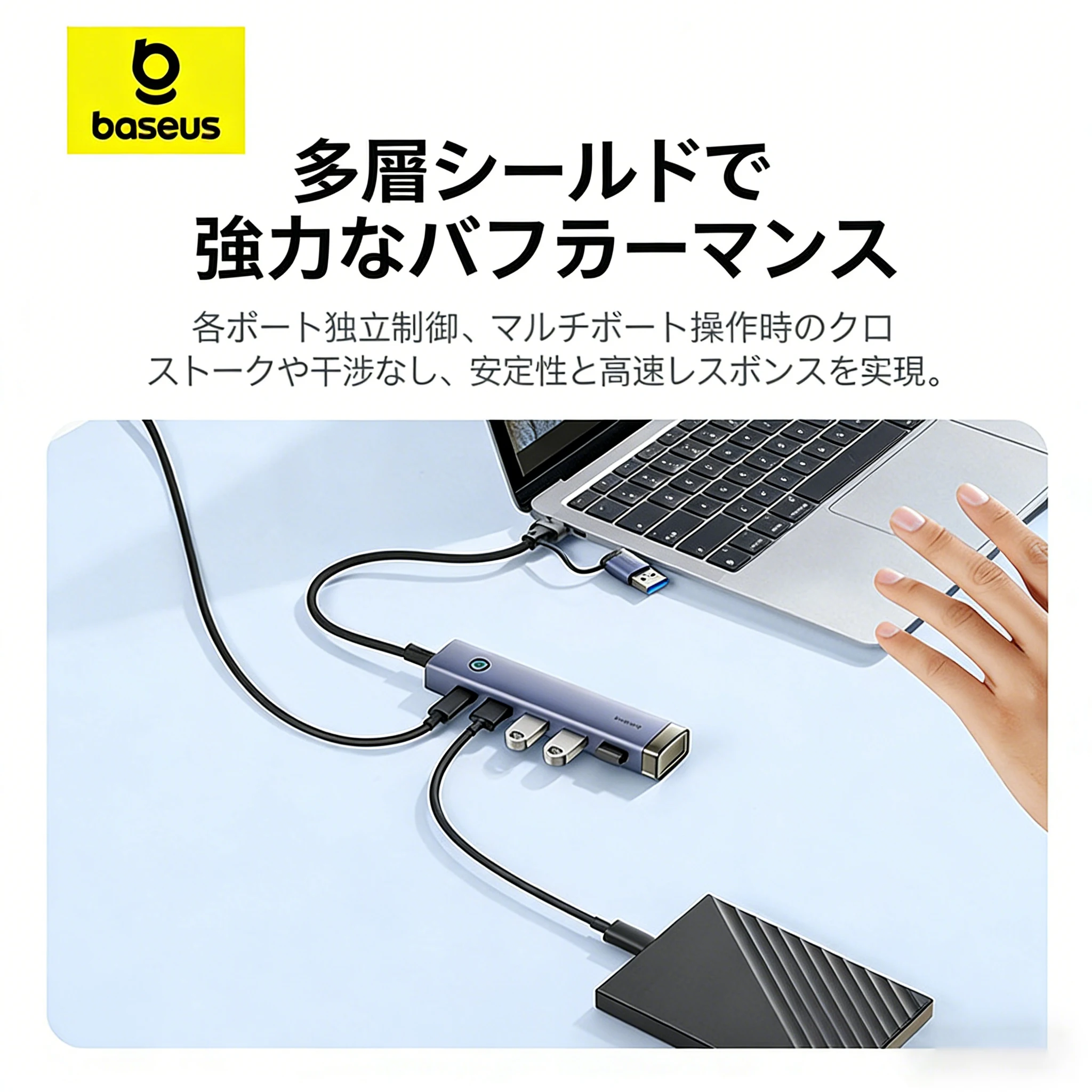 Baseus USB HUB 4-Port Expansion USB-A & USB-C to USB 3.0*4 5Gbps Transfer Adapter with Type-C 5V Power Input Docking Station HUB