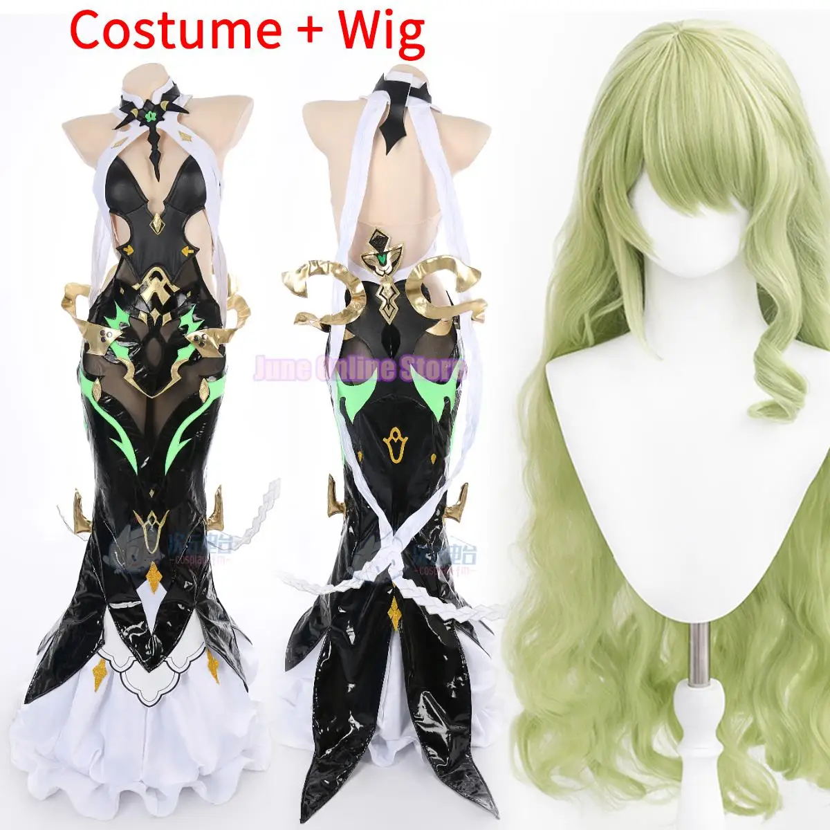 

Mobius Cosplay Costume Game Honkai Impact 3rd Cosplay Clothes for Women Game Mobius Green Wig Halloween Party Battle Sexy Dress