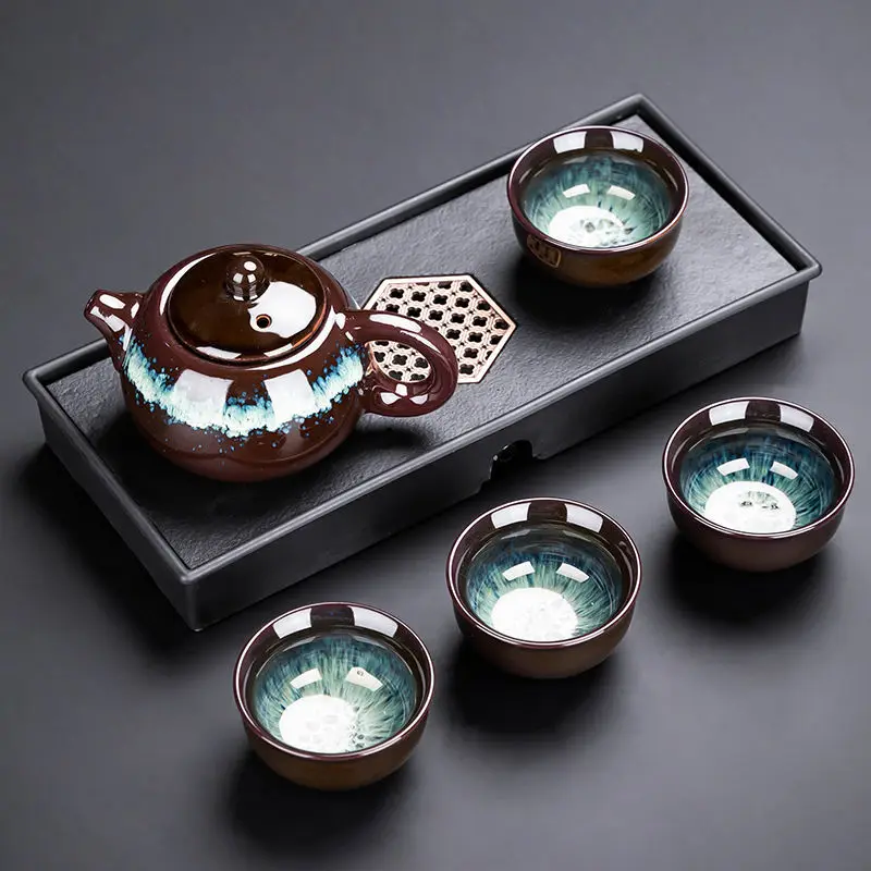 Kung Fu Tea Set with Tray for Office and Home Use, Ceramic Tea Making Utensils for Guests, Teapot Making