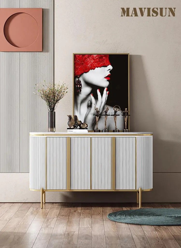 Light Luxury Sideboard Modern Minimalist Living Room Entry Porch Cabinet Marble Decorative Locker European Style High Cabinet