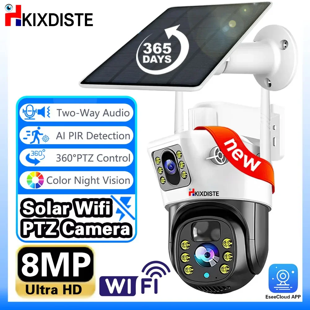 

4G Sim Card Solar Wireless PTZ IP Security Camera Dual Lens Outdoor 4K Color Night Vision Wifi CCTV Video Surveillance Camera