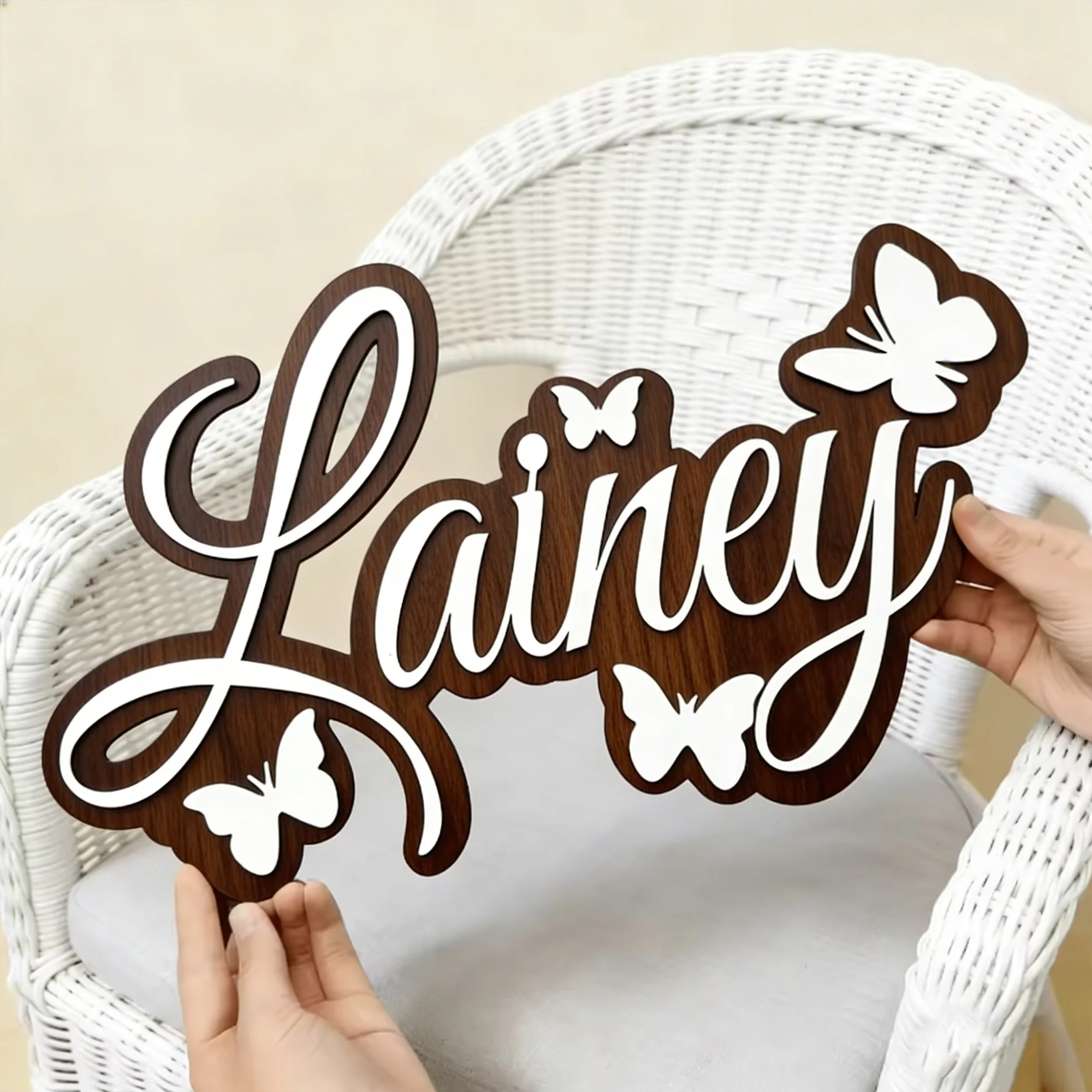1Pc Custom Name Butterfly Style Wooden Name Plaque,Home Room Office Wall Door Decor,DIY Paintable,Nursery Birthday Wedding Gift 3