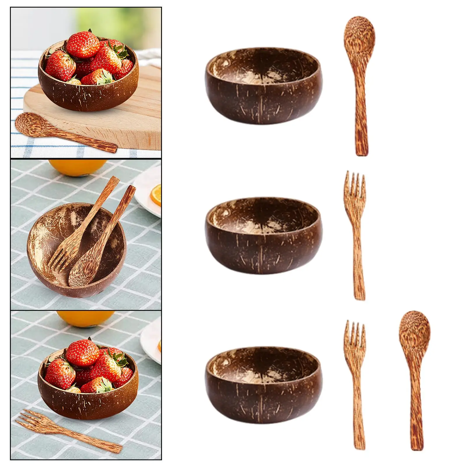 Coconut Bowl Set Portable Household Storage Bowls Stylish Handcrafted Coconut Shell Bowl for Hotel Indoor Camping Kitchen Rice