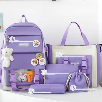 2026 New Large Capacity Backpack Lightweight Double Shoulder Bag Five-Piece Set for Primary And High School Girls Student Bag 1