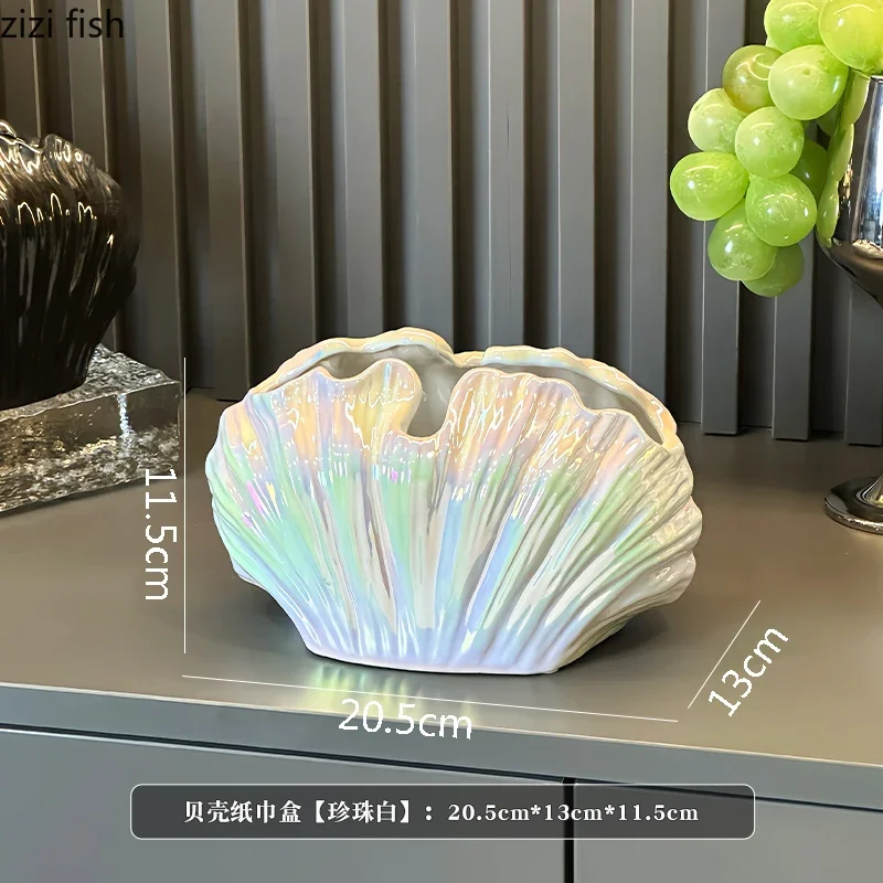 Ceramic Tissue Box Glazed Shell Clamshell Desktop Storage Box Ashtray Napkin Holder Toilet Paper Holder Home Decoraction Luxury 5