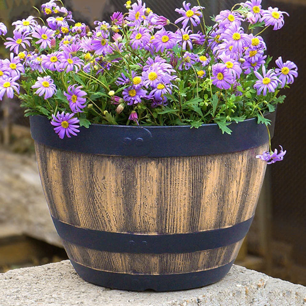 Succulent Plants Bonsai Flower Pot Faux Wooden Planter Retro Outdoor Plastic Barrel Imitation Planting Pots Imitated Creative