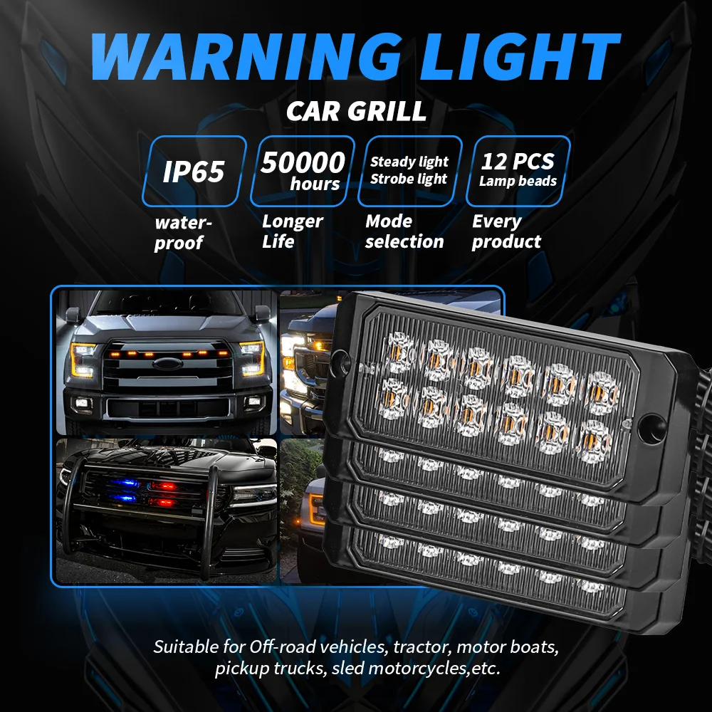 4 Luci Stroboscopiche Blu Polizia 12-24V - Ultra Sottili Per Auto E Moto - Foto 10