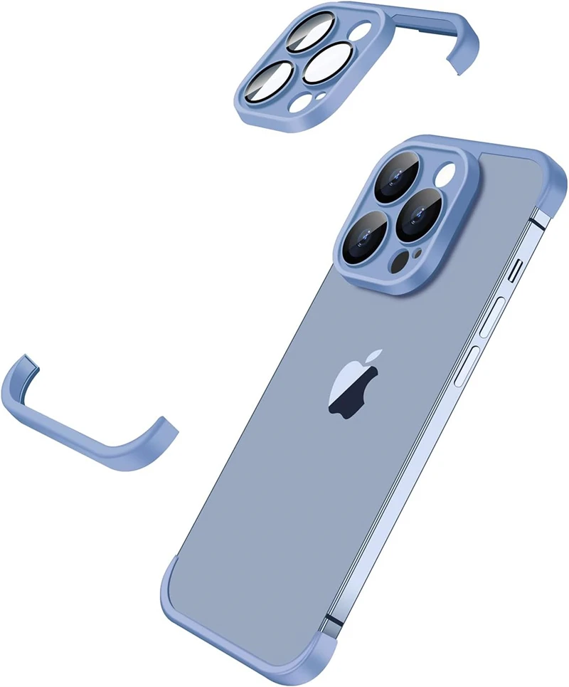 Sleek Orange Frameless Corner Case with Camera Lens Protector