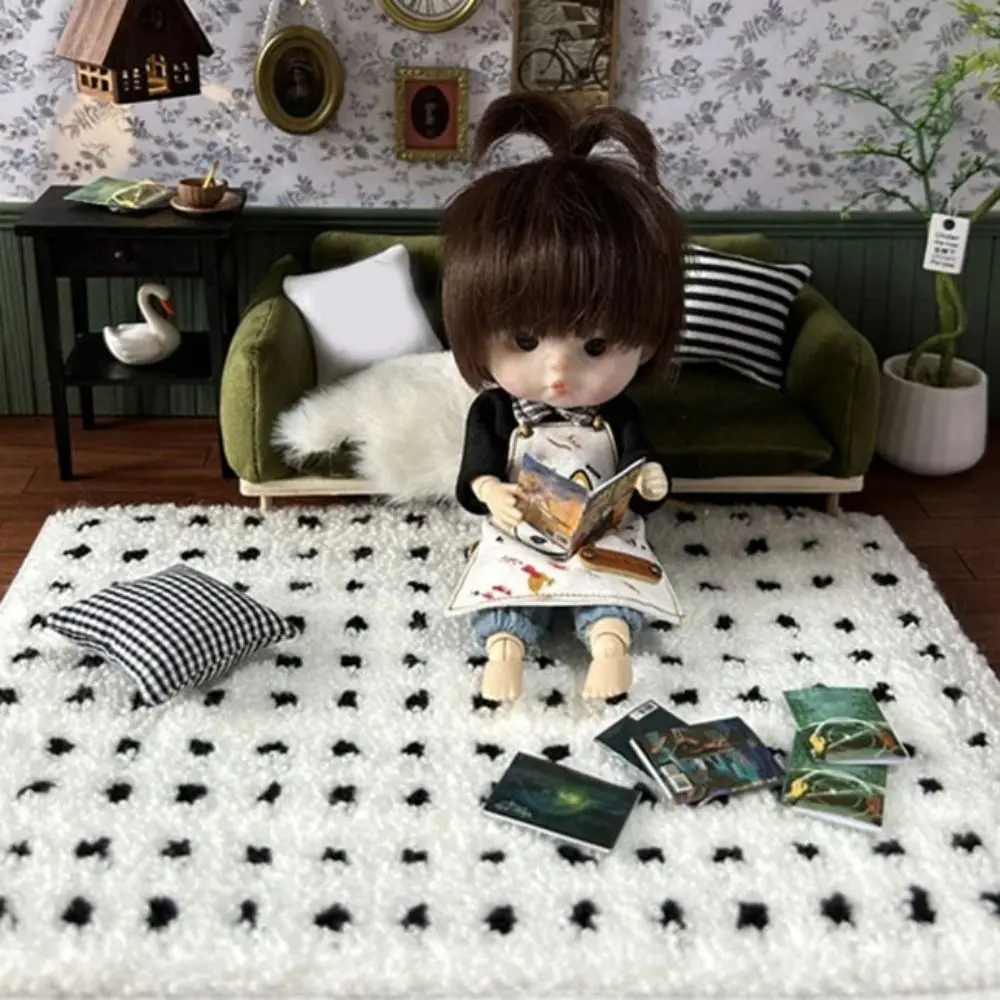 1/12 Scale Simulation Rug Mat Model Scene Decor Simulation Dollhouse Black Plaid Carpet Model DIY Furniture