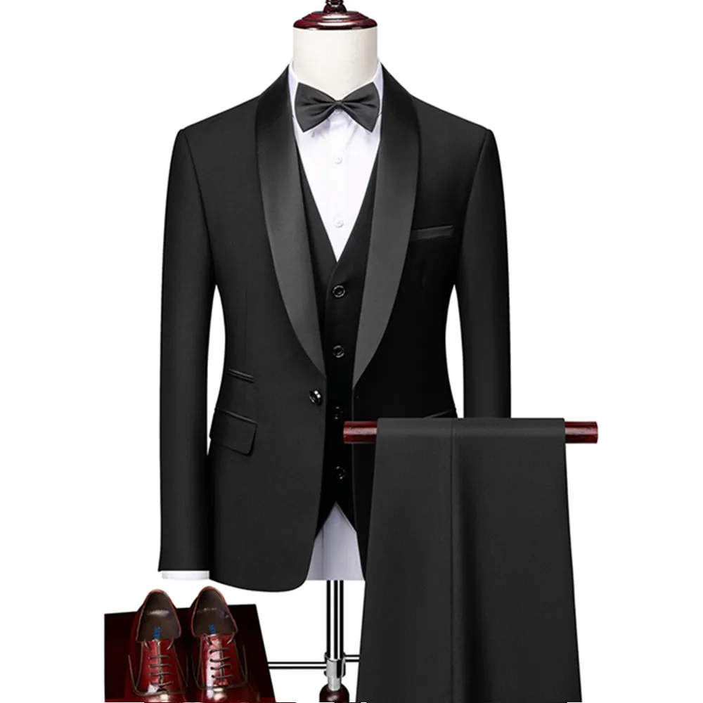 Tanio Mężczyźni Skinny 3 sztuk zestaw formalne Slim Fit Tuxedo