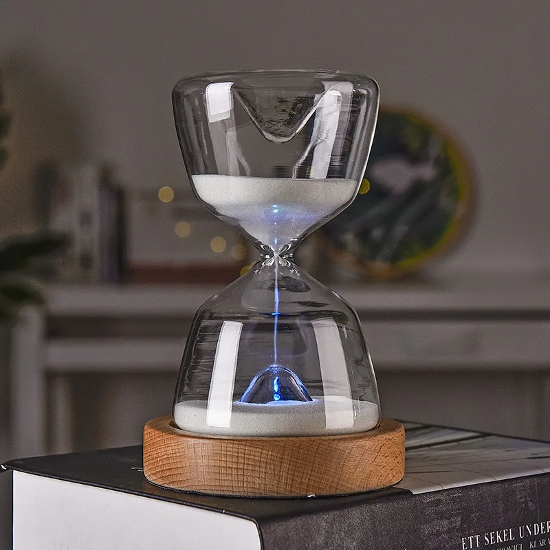 15 Minutes Hourglass Sand Timer Time Management Tool Creative Remote Control Glass Hourglass Ornaments Wood Bottom Night Light