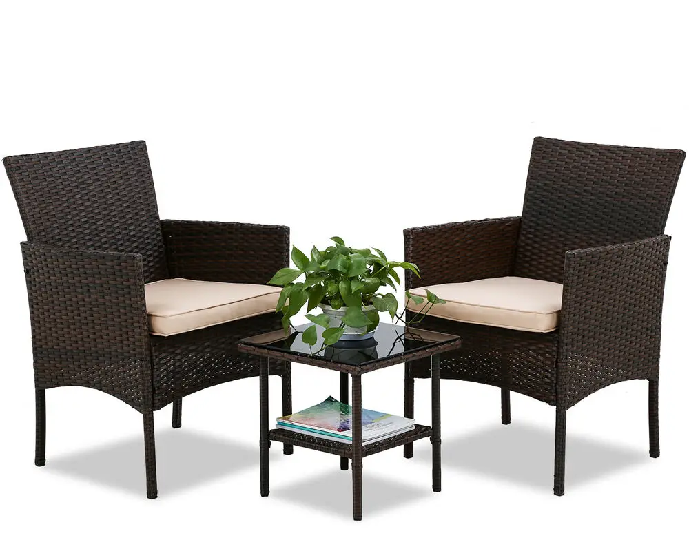 Outdoor Furniture Sets 3 Pieces Patio Set Wicker Bistro Rattan Modern Porch Lawn Chairs with Coffee Table for Home and Balcony nordic rattan outdoor chairs simple modern home living room sofa chair leisure cafe table chair beach chair outdoor furniture
