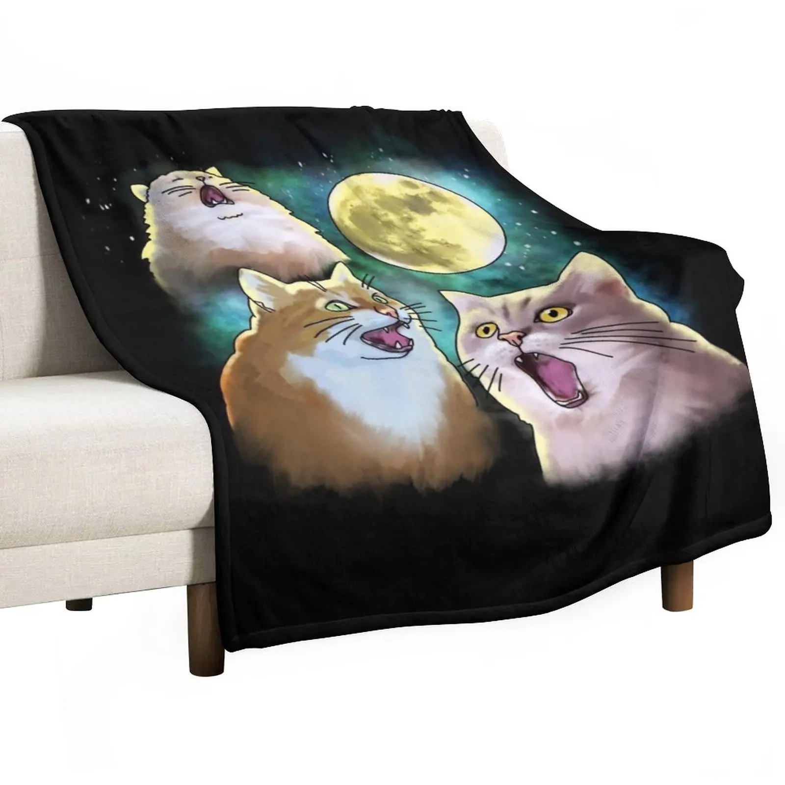

Three Cat Moon 3 Wolf Moon Funny Parody Throw Blanket Furry Blanket Blankets For Bed Custom Blanket