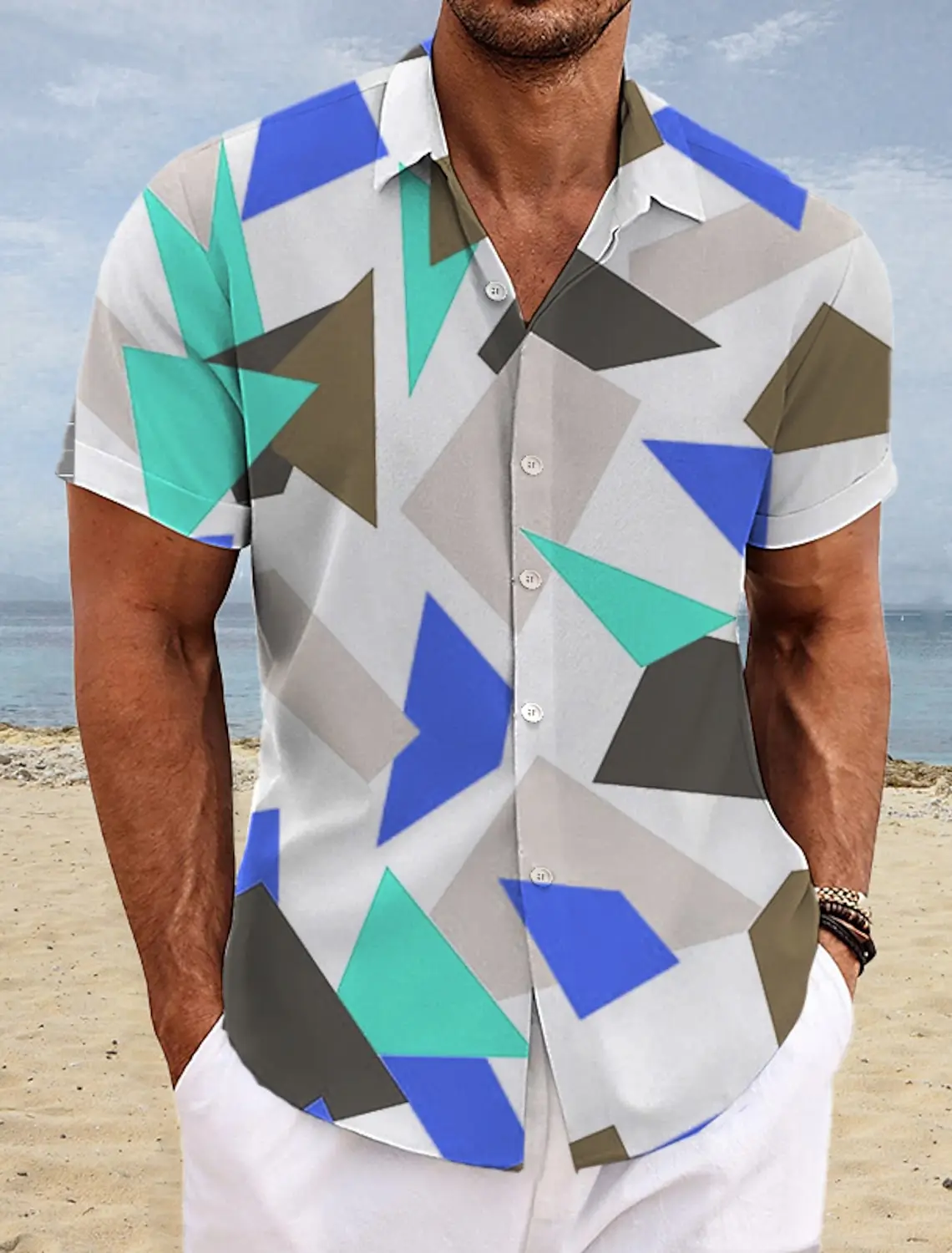 

Hawaii Geometric Pattern Beach Shirt Men's Graphic Summer Hawaiian Gradient Prints Turndown Street Short Sleeve Apparel Casual