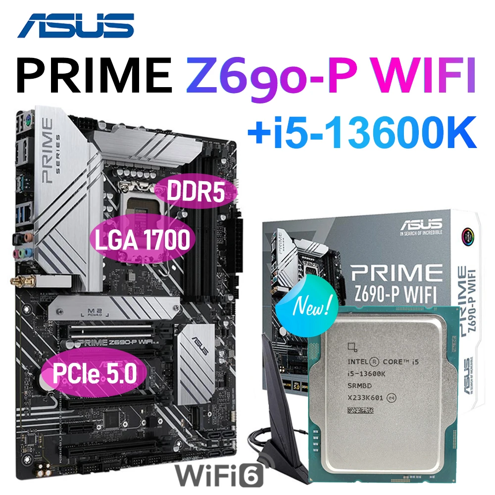 

LGA 1700 CPU Intel Core i5 13600K Kit Mainboard ASUS PRIME Z690 P WIFI DDR5 Desktop ATX Office Motherboard Suit PCIE 5.0 128G