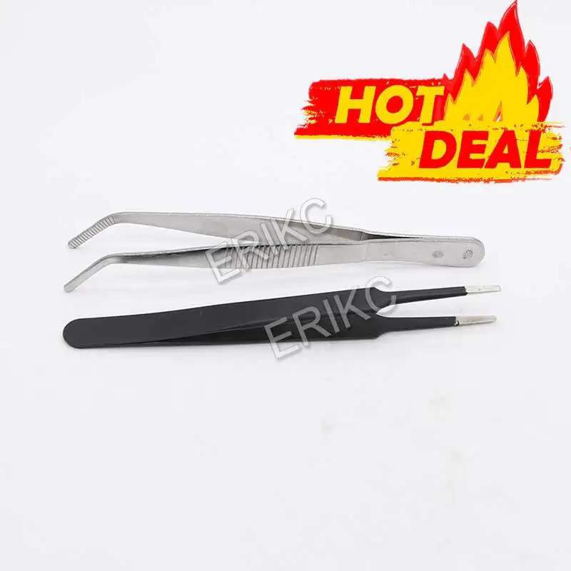 

ERIKC Diesel Injector Spare Parts Shims Gasket Stainless Steel Tweezer Maintenance Tools, Curved Straight Tweezers Repair Tools