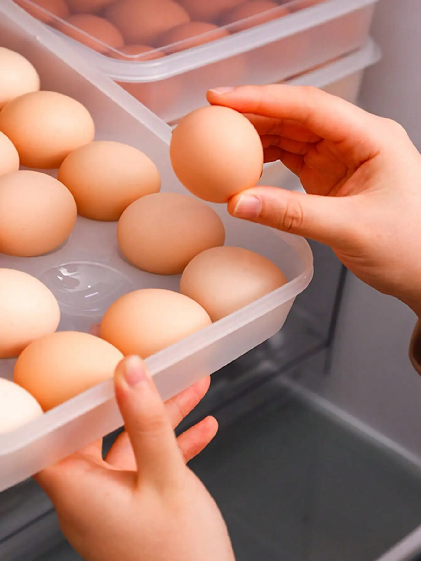 1pc 30 Grid Clear Egg Storage Box, Clear Egg Storage Box Dispenser Plastic Egg Holder For Refrigerator 5