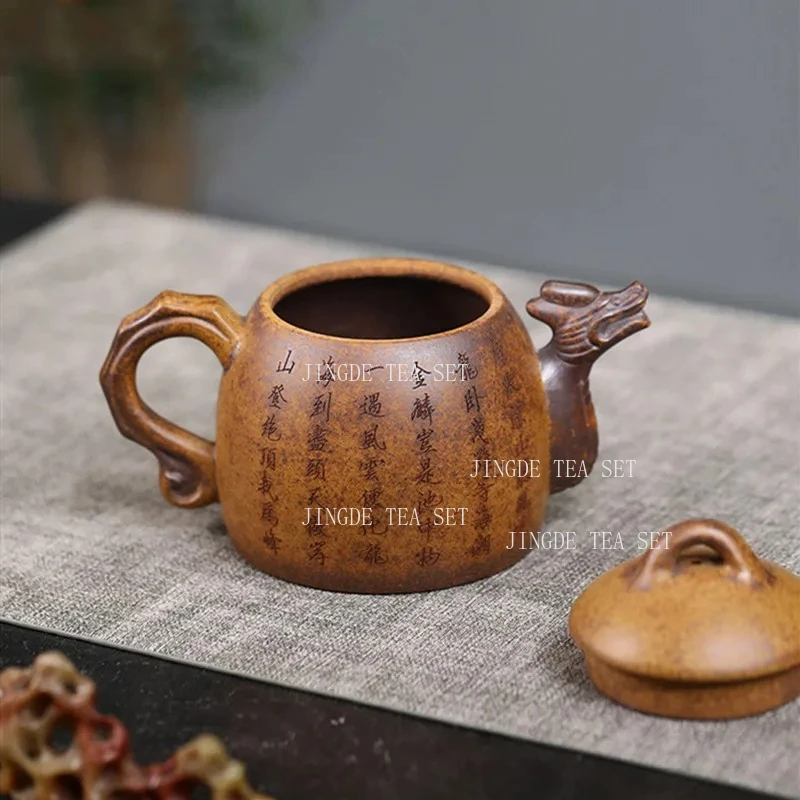 350ml Chinese Yixing Purple Clay Teapots Household Large Capacity Kettle Handmade Dragon Tiger Pattern Tea Pot Zisha Tea Set
