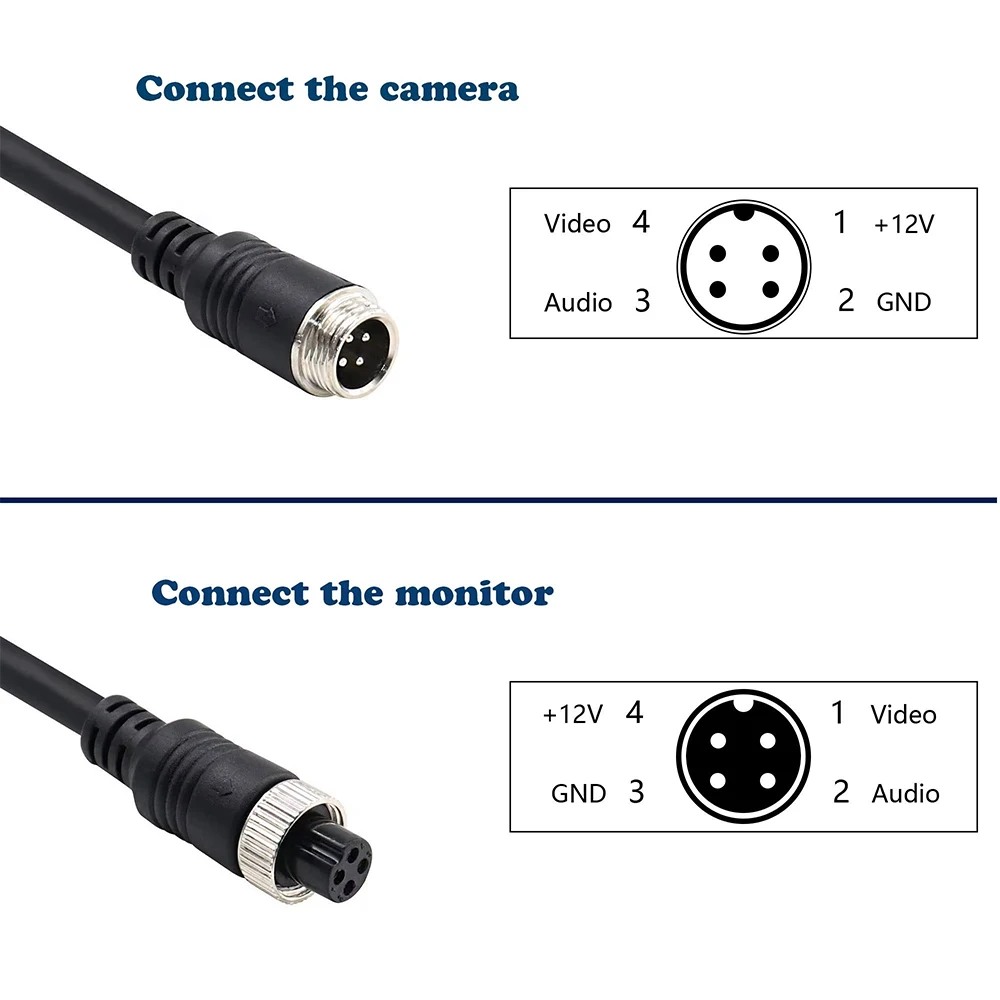 5m 4-PIN Aviation Backup Camera Extension Cable - Waterproof, Shielded, For RV, Truck, Bus, Trailer