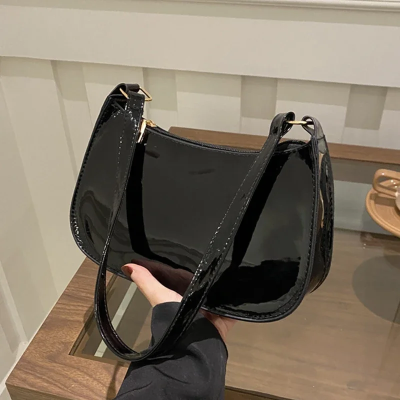 Vintage Patent Leather Shoulder Bag Fashion Women's Handbags Casual Designer Hobos Underarm Bag