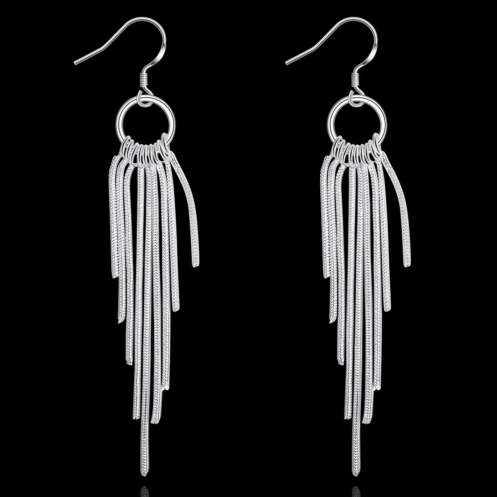 Hot fine 925 Sterling Silver tassel long Earring for Women fashion wedding party Jewelry Holiday gift Trendsetter recommendation