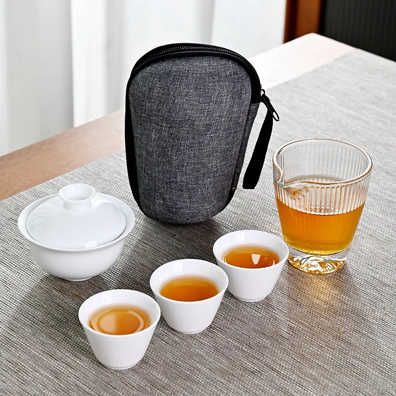 Tea Set Portable Ceramic Tea Set For Outdoor Travel Quick Cup Minimalist Trio Car-mounted